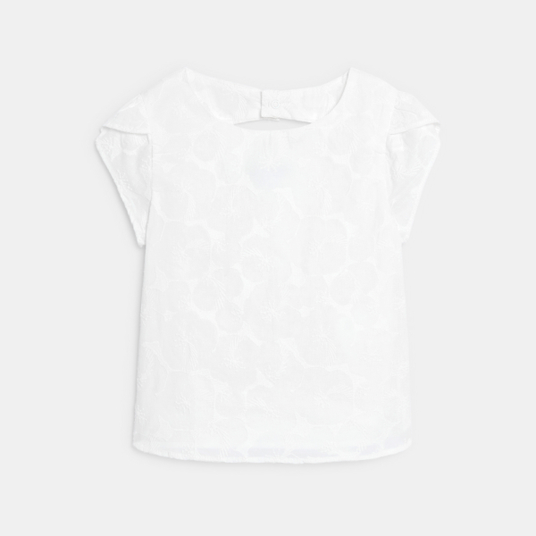 بلوزة بيضاء مطرزة للفتيات بأكمام قصيرة.